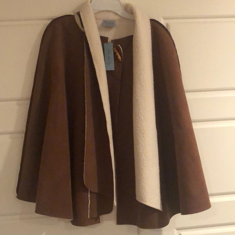 Kate Landry Faux Suede & Shearling Cape Poncho